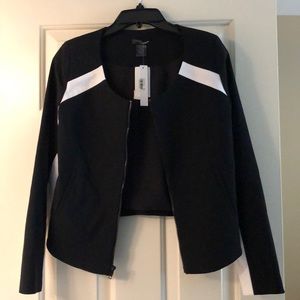 Aqua black short zip Jacket w/ white stripping